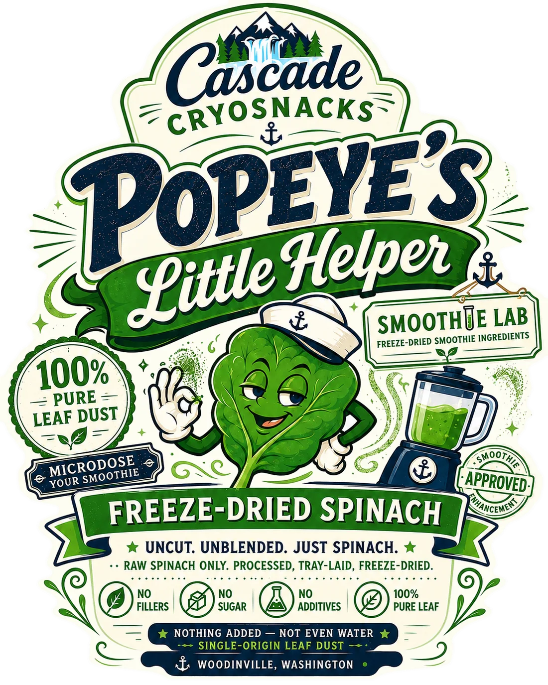 Popeye's Little Helper front label