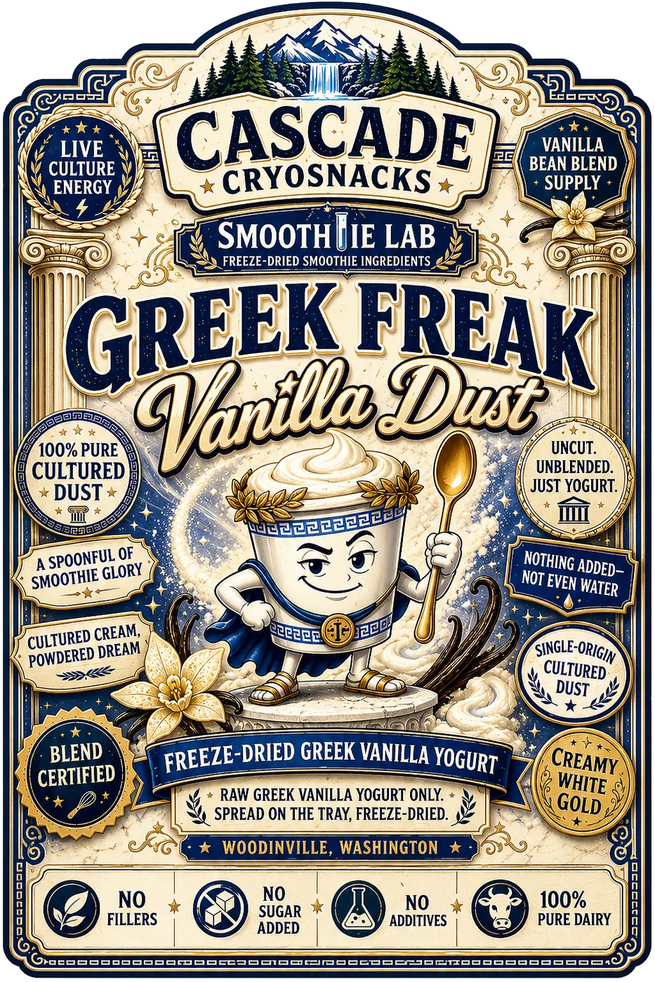 Greek Freak Vanilla Dust front label