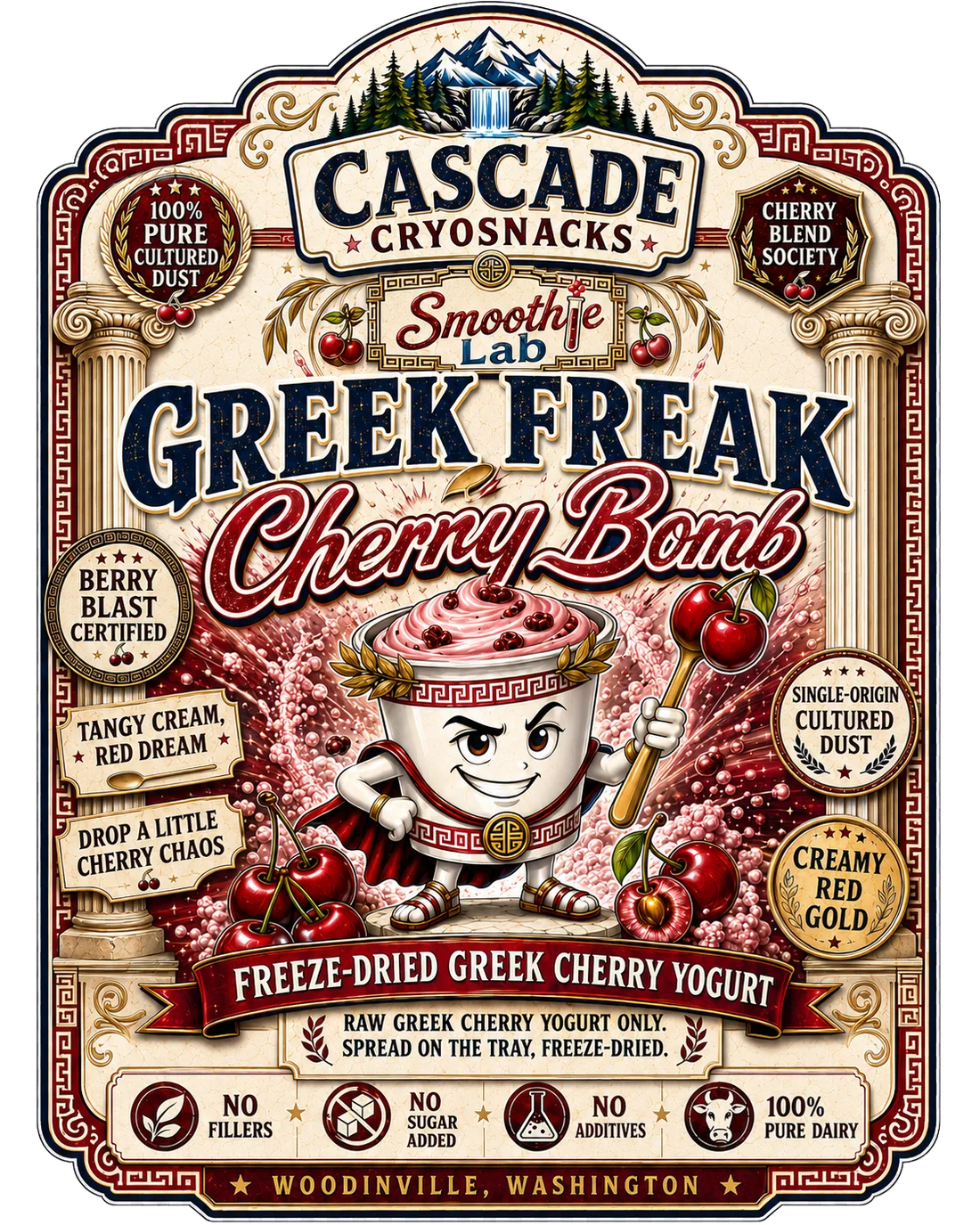 Greek Freak Cherry Bomb front label